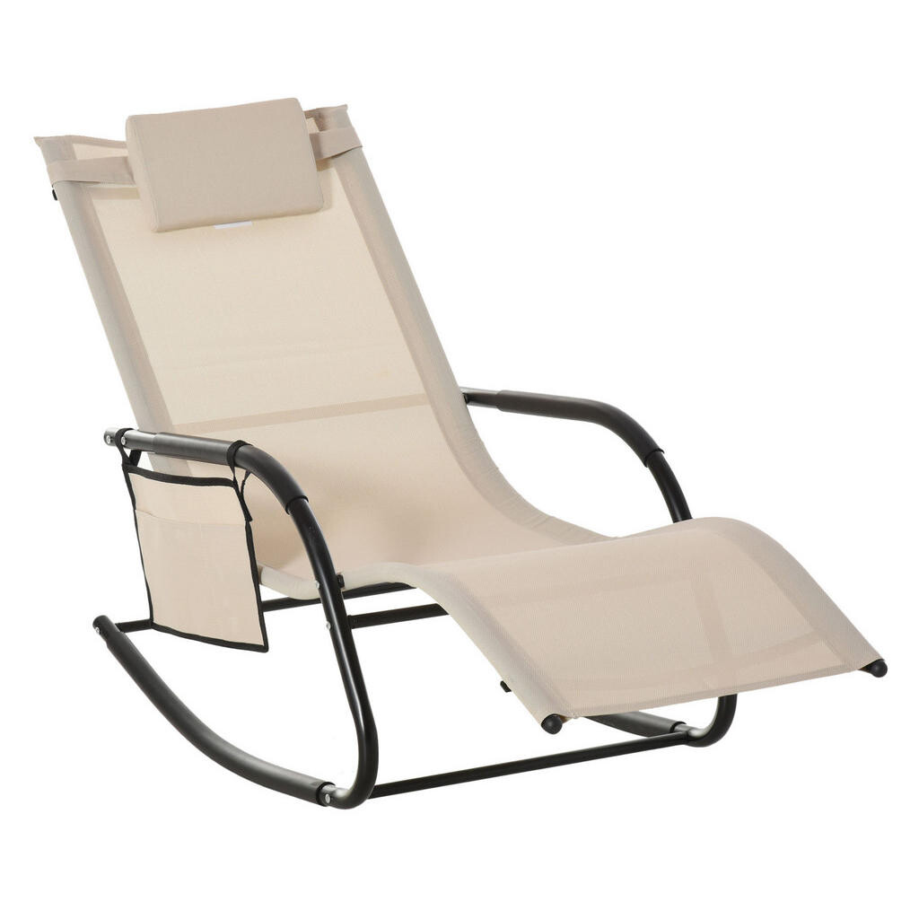 OKWISH HOUPACÍ lehátko 150/62/88 cm béžové z kovu s polstrovaným opěradlem a boční kapsou