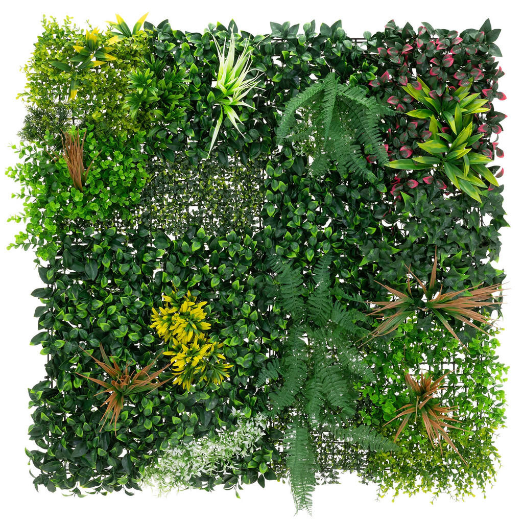 ECD-Germany NÁSTĚNNÝ PANEL S UMĚLÝMI ROSTLINAMI Jungle Mix 100x100 cm, zelený, z plastu