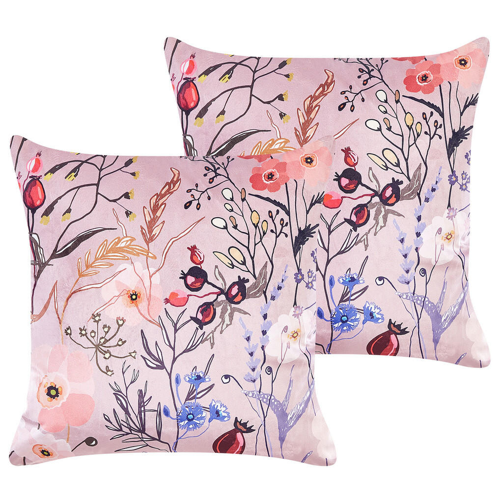 Beliani DEKORATIVNÍ POLŠTÁŘ sada 2 ks Pastelově růžový 45/45 cm Anemones