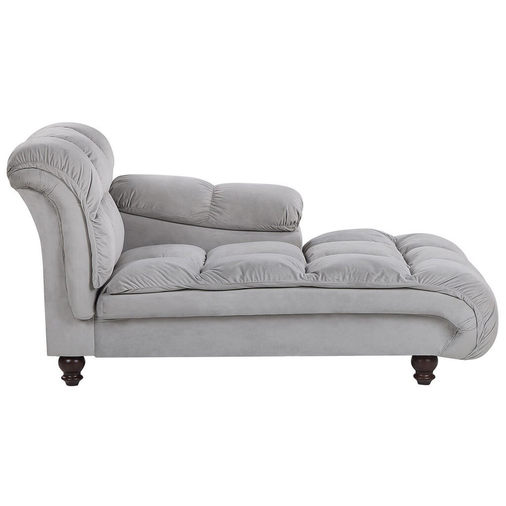Beliani ČALOUNĚNÉ LEHÁTKO CHAISE LONGUE Sametová látka světle šedé levostranné Lormont
