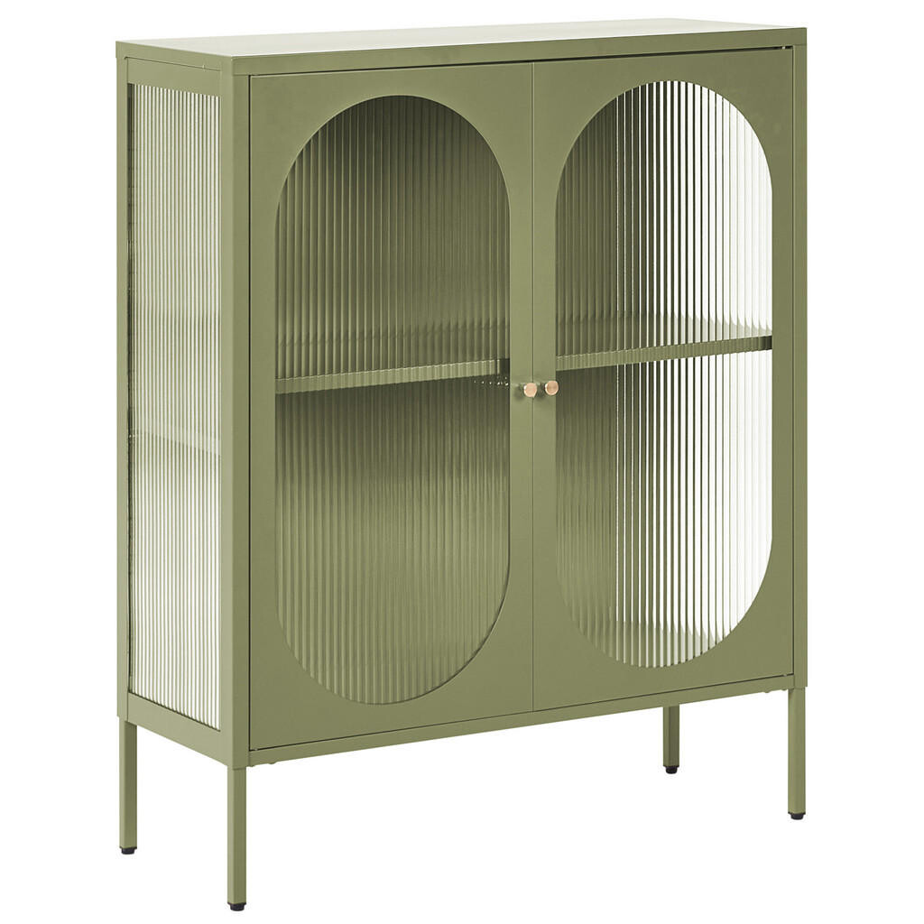 Beliani SIDEBOARD se skleněnými dveřmi Kov 90 cm Zelený Sarre