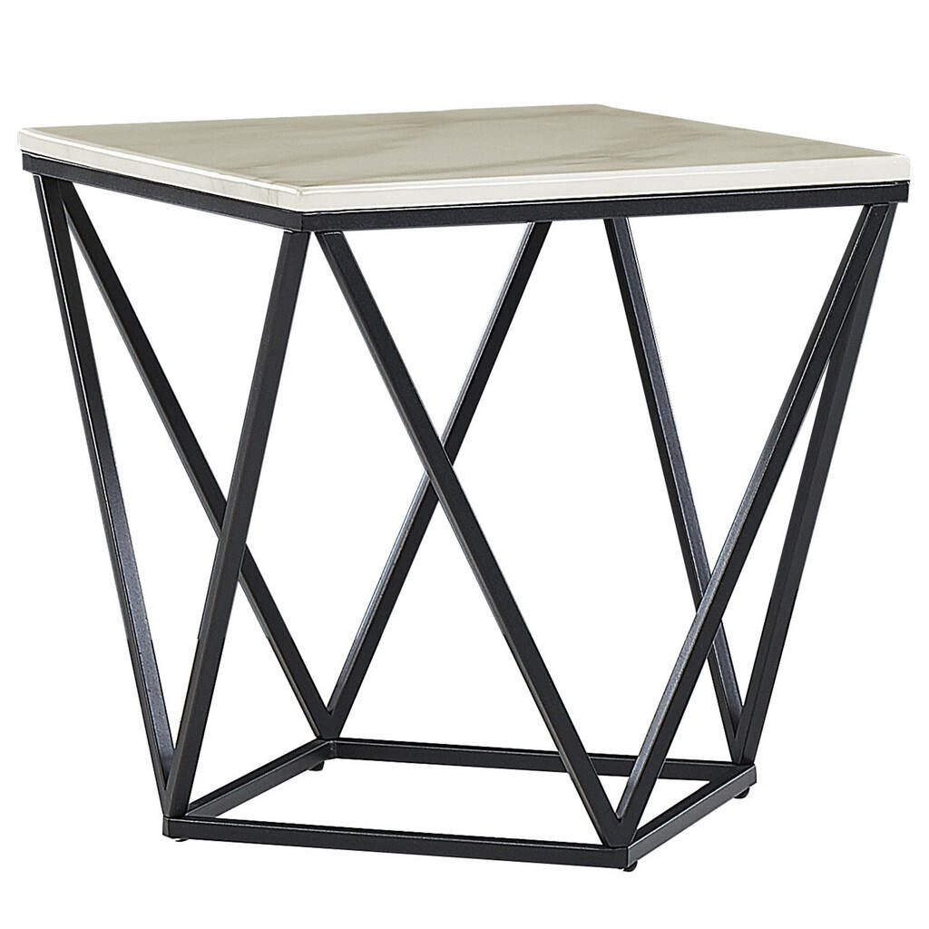 Beliani PŘÍSTAVNÝ STOLEK Mramor Look béžový/černý čtvercový 50/50 cm Malibu