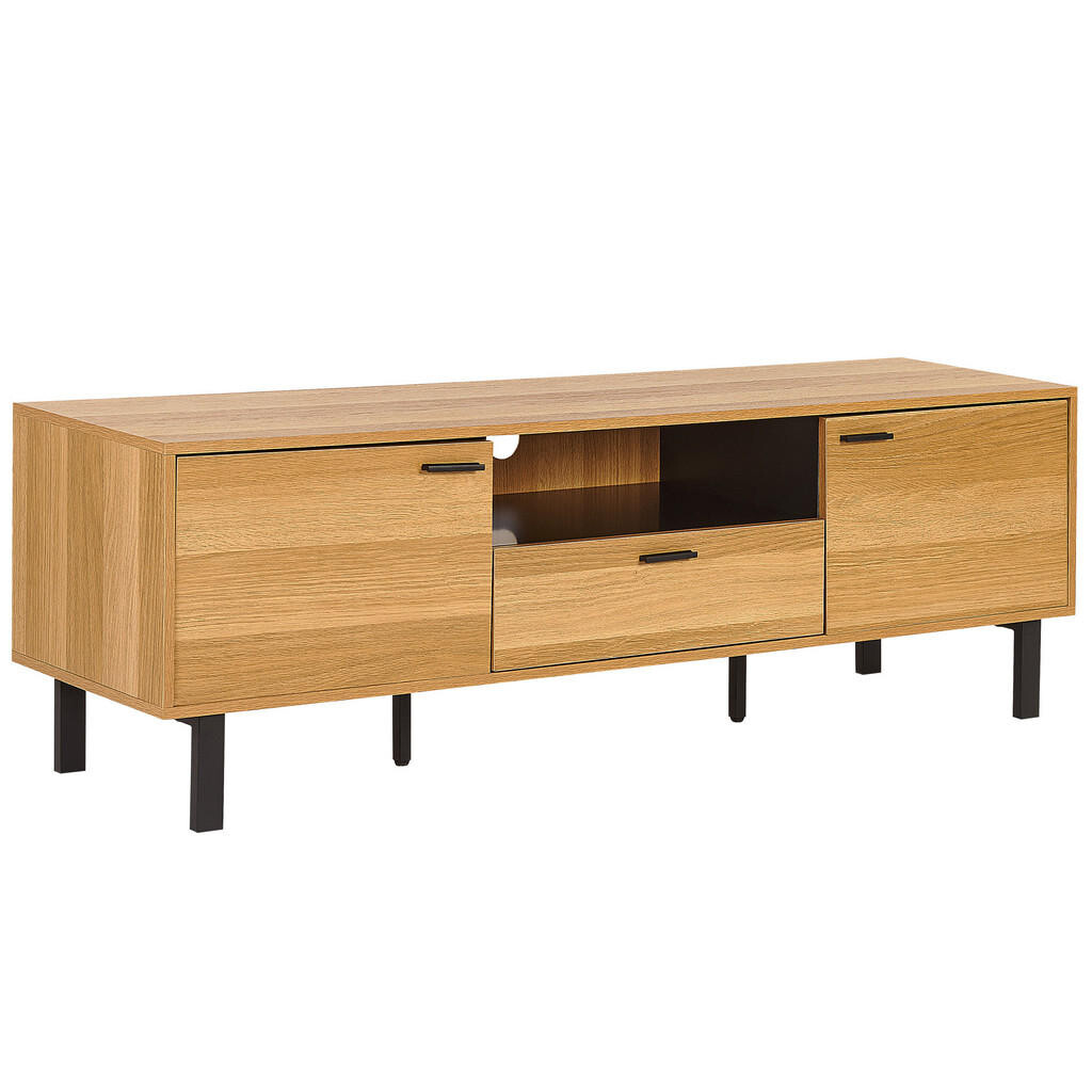 Beliani TV STOLEK Světle hnědý, Černý CLAREMONT 40/160/51 cm