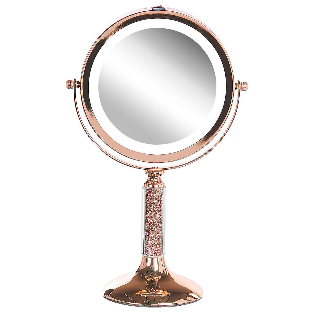 Beliani KOSMETICKÉ ZRCADLO růžově zlaté s LED osvětlením 18 cm Baixas