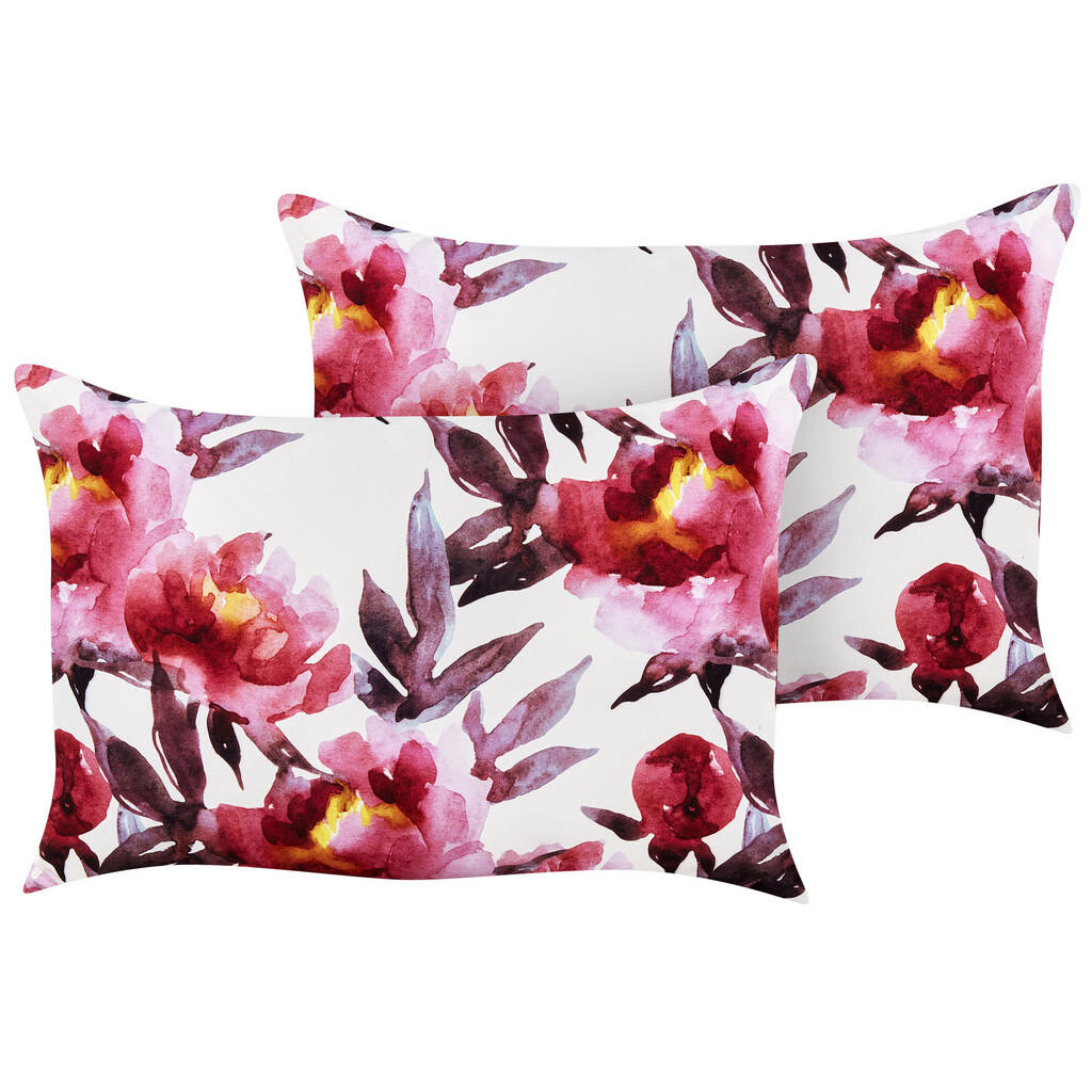 Beliani ZAHRADNÍ POLŠTÁŘ sada 2 ks s květinovým vzorem bílý/Růžový 40/60 cm Lanrosso