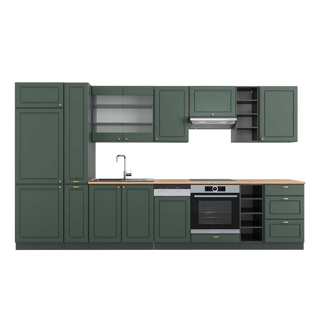 Vicco KUCHYŇSKÝ KOUT Fame-Line Zeleno-zlatá Country House/Anthracite 355 cm , PD Dub