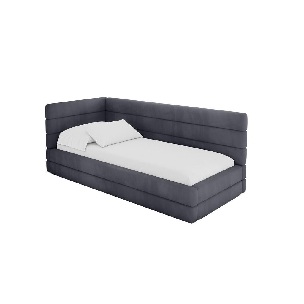 ALTDECOR JEDNOLŮŽKOVÁ POSTEL pro mládež s úložným prostorem a matrací H3/H4, vpravo - BEMY 80x200 tmavě šedá