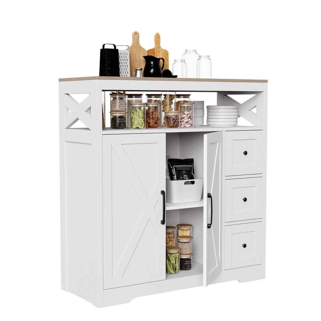 EuroLiving PŘÍBORNÍK MDF, 3 zásuvky, 2 dveře, 100 cm, bílá a dřevo