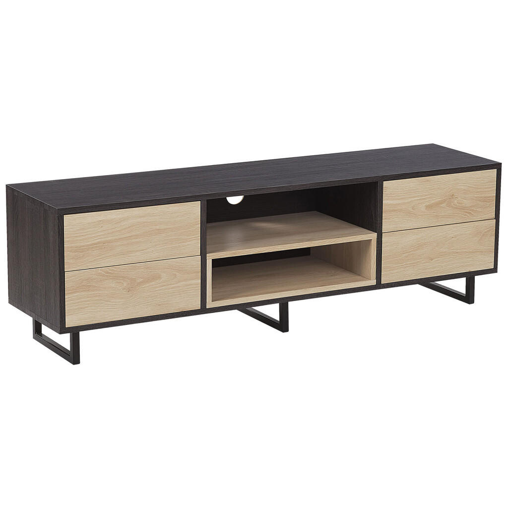 Beliani TV STOLEK Světle hnědý, Tmavě hnědý, Černý FRANKLIN 35/140/44 cm