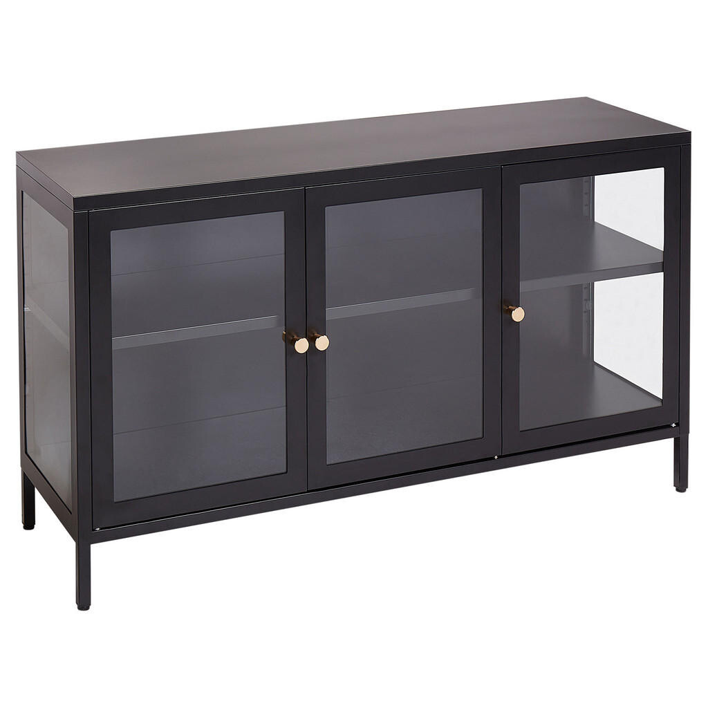 Beliani SIDEBOARD se skleněnými dveřmi Kov 115 cm Černý Newport