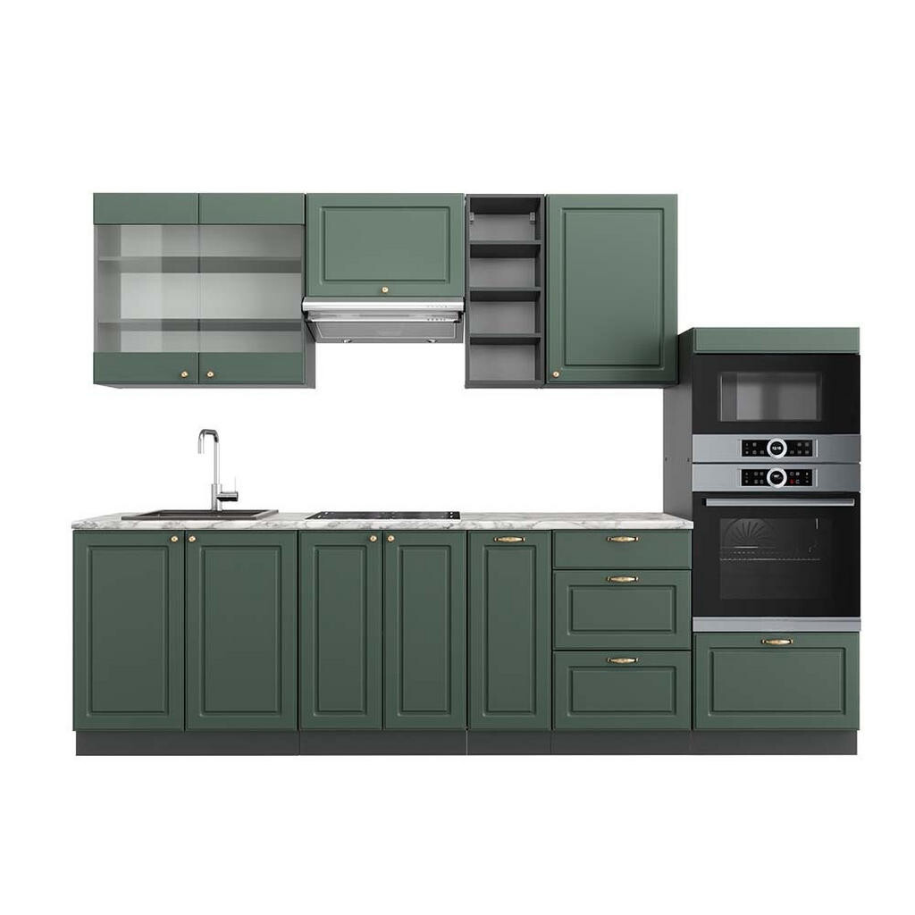 Vicco KUCHYŇSKÝ KOUT Fame-Line Zeleno-zlatá Country House/Anthracite 280 cm , PD Mramor