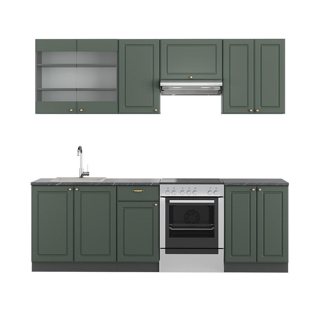 Vicco KUCHYŇSKÝ KOUT Fame-Line Zeleno-zlatá Country House/Anthracite 240 cm bez pracovní desky