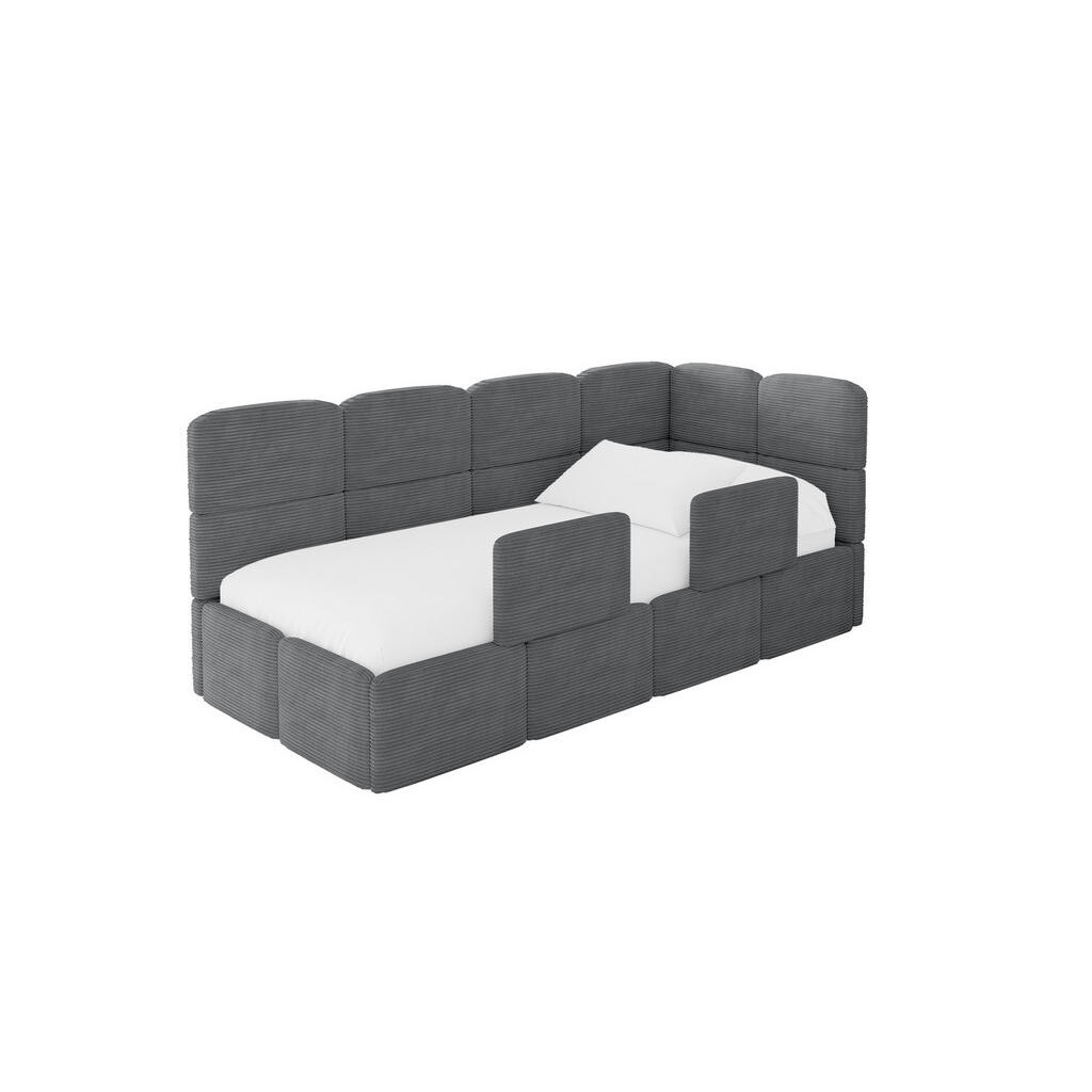 ALTDECOR JEDNOLŮŽKOVÁ POSTEL pro mládež s úložným prostorem a matrací H3/H4, vlevo - KIVY 80x200 tmavě šedá