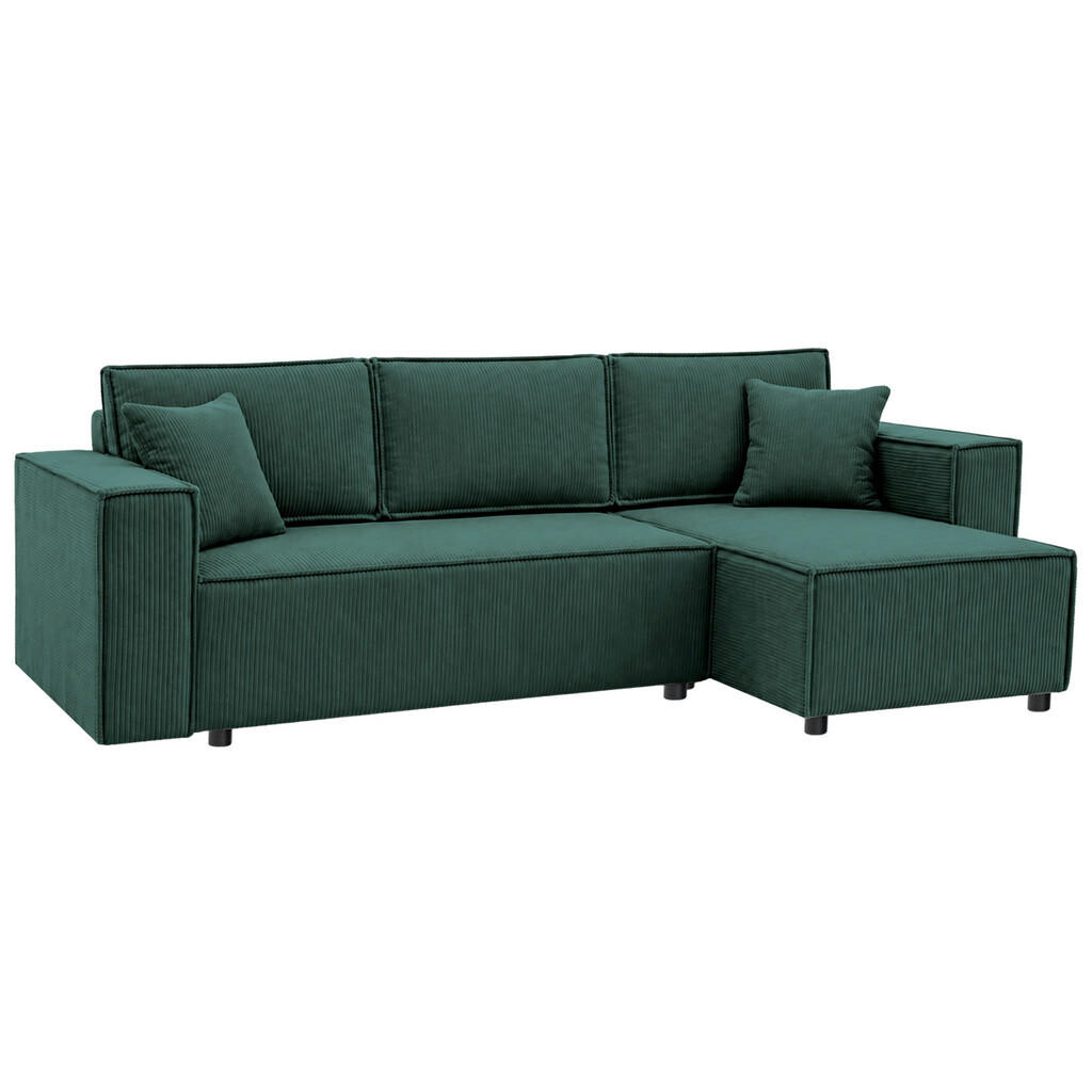 Beautysofa ROHOVÁ ROZKLÁDACÍ POHOVKA Neapol s úložným prostorem, 255 cm, manšestrová látka, zelená