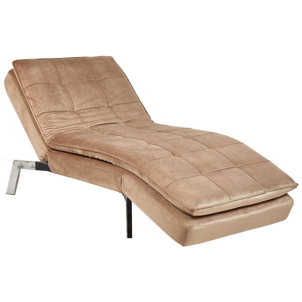 Beliani ČALOUNĚNÉ LEHÁTKO CHAISE LONGUE Sametová látka světle hnědé nastavitelné Loiret