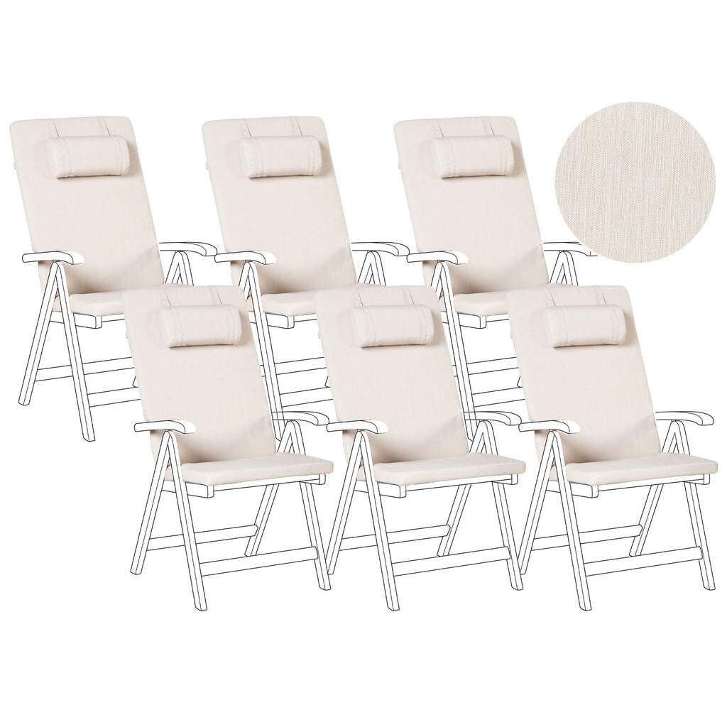 Beliani VENKOVNÍ sedací polštář sada 6 ks Světle béžový 50/45 cm Java/Amantea Premium