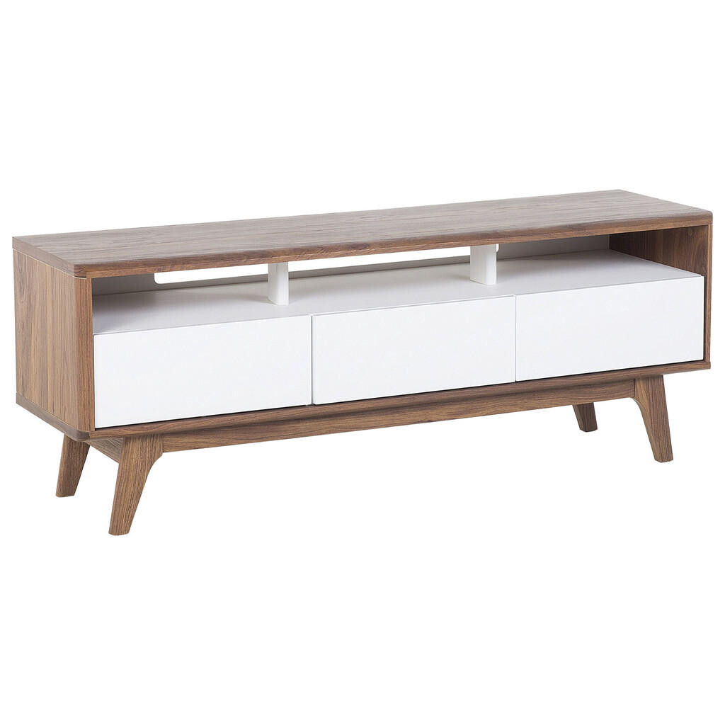 Beliani TV STOLEK Tmavě hnědý, Bílý SYRACUSE 39/140/53 cm