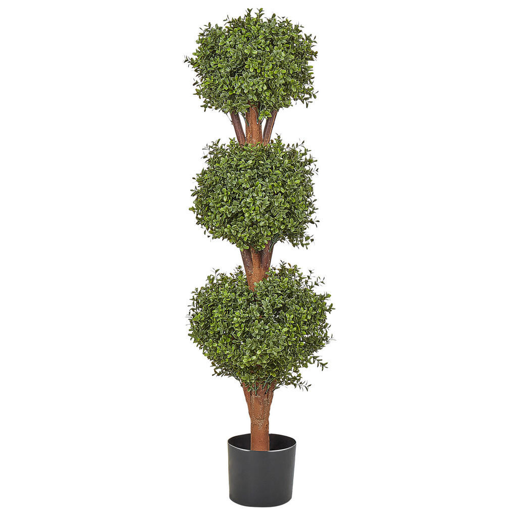 Beliani UMĚLÁ ROSTLINA v květináči 120 cm Zelená/Tmavší Odstín dřeva Buxus Kulový stromek