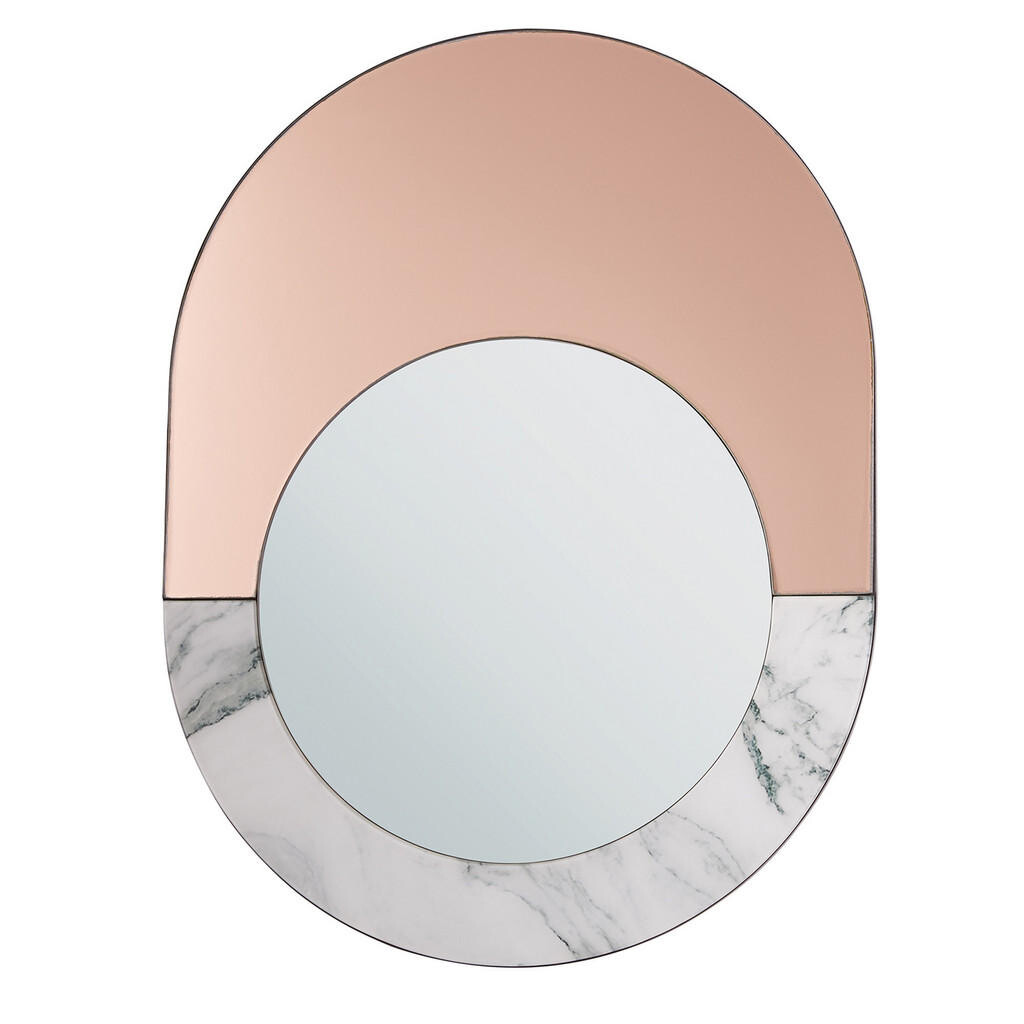 Beliani NÁSTĚNNÉ ZRCADLO růžově zlaté/bílé Mramor Look oválné 65/50 cm Rety