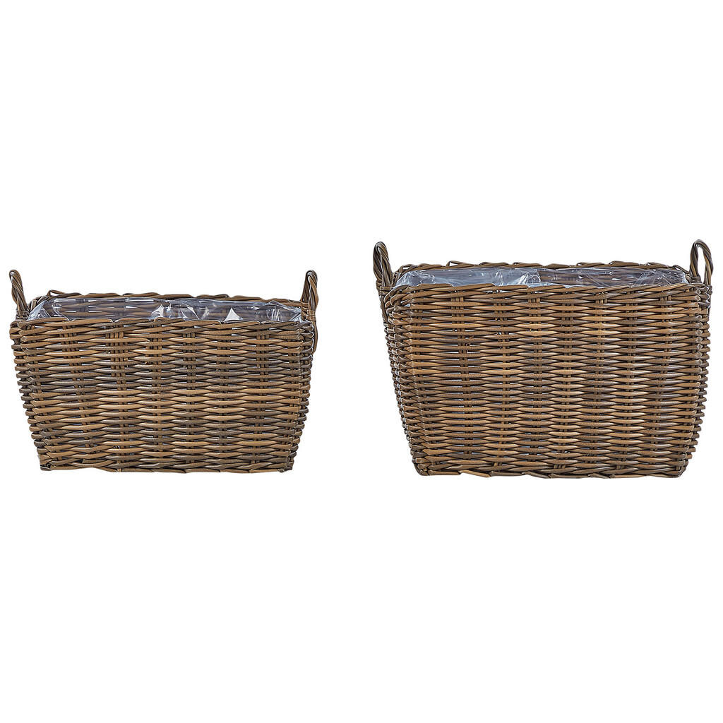 Beliani KVĚTINOVÝ KOŠÍK sada 2 ks Ratan hnědý 59-50/53-44 cm Ormos