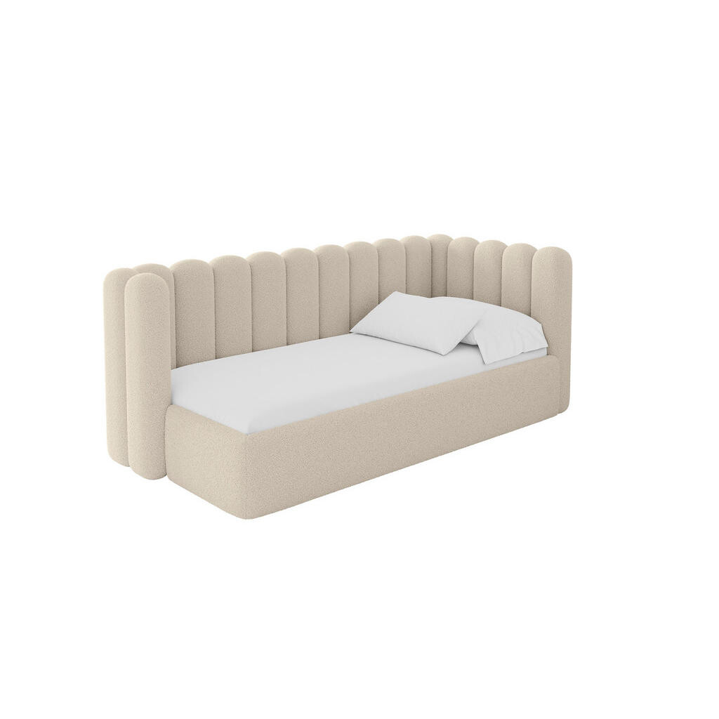 ALTDECOR JEDNOLŮŽKOVÁ POSTEL pro mládež s úložným prostorem a matrací H3/H4, vlevo - HUGY 100x200 tmavě béžová