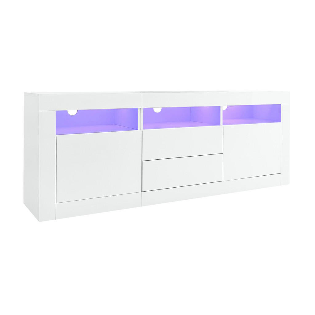 OKWISH TV stolek 160/35/60 cm bílý z dřevotřísky s LED osvětlením a úložným prostorem