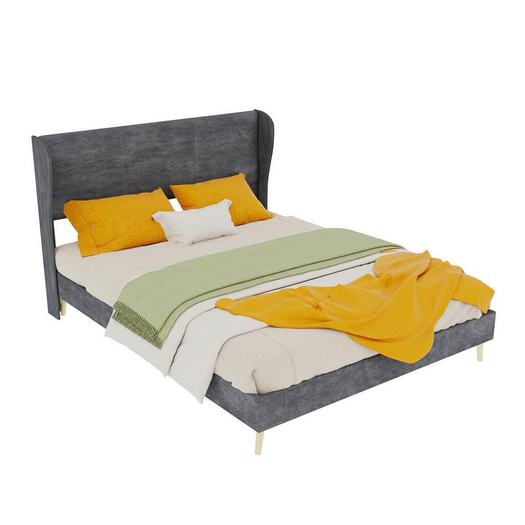 OKWISH POSTEL 140/200 cm šedá z látky a kovu s měkkým čelem a moderním designem