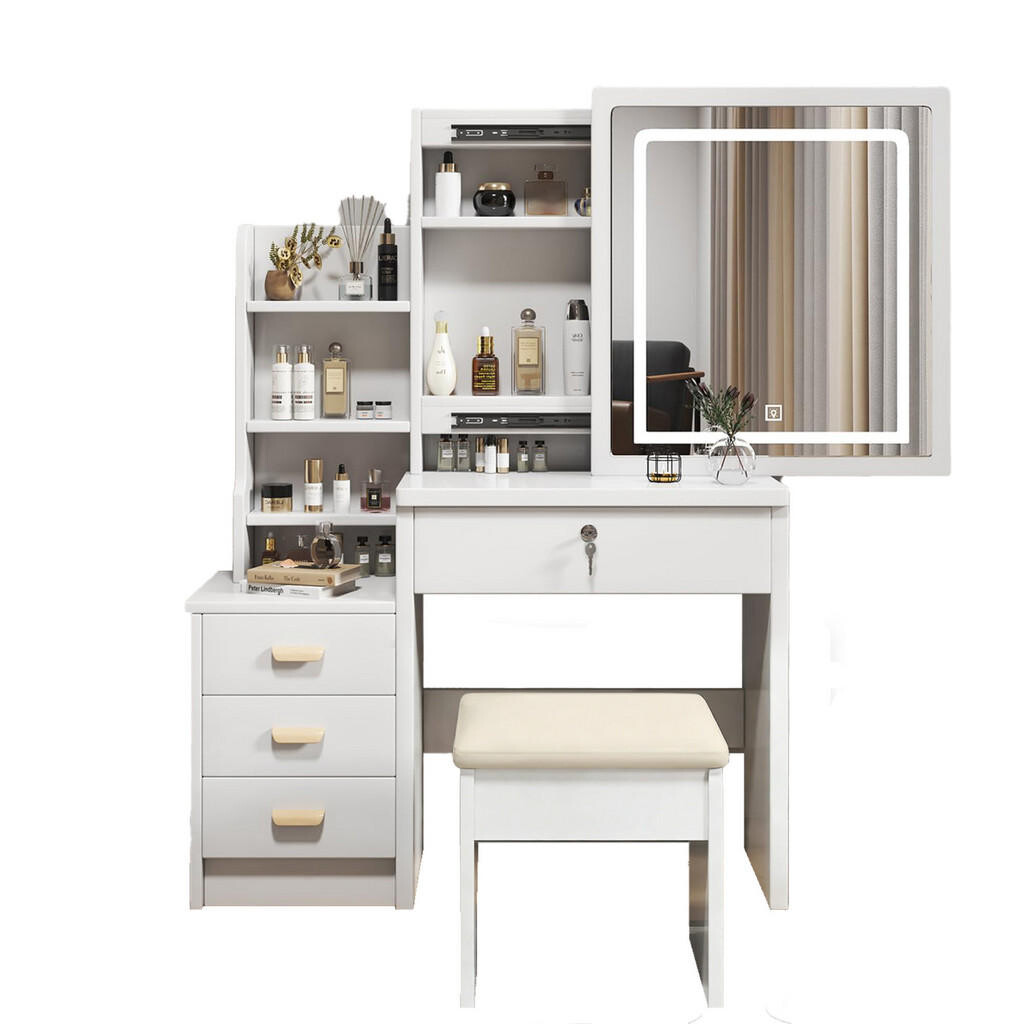 OKWISH TOALETNÍ stolek 85/36/130 cm bílý z MDF se zrcadlem, osvětlením a úložným prostorem