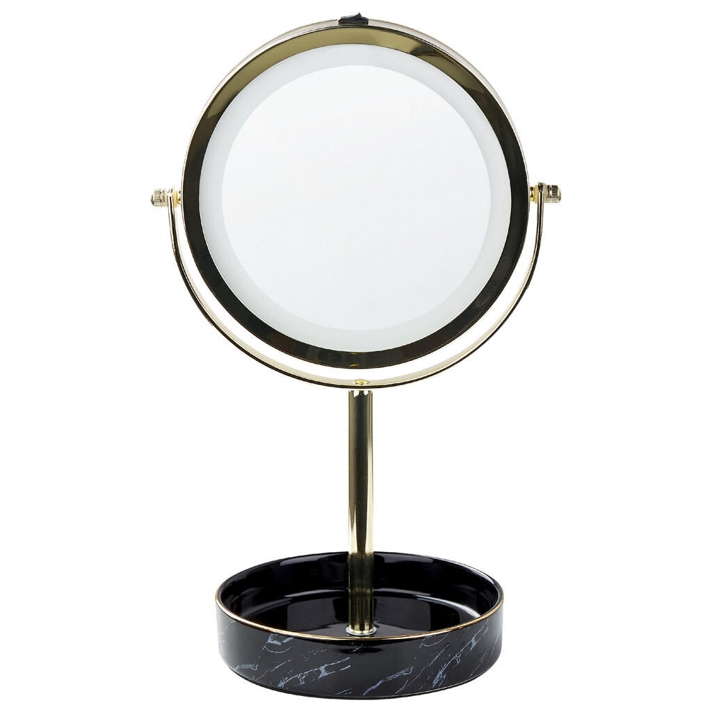 Beliani KOSMETICKÉ ZRCADLO zlaté/černé s LED osvětlením 26 cm Savoie
