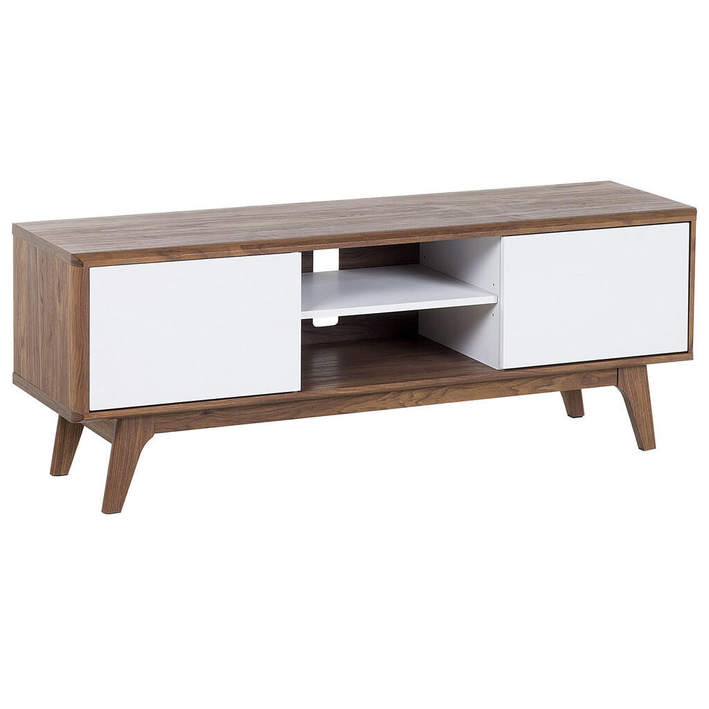 Beliani TV STOLEK Tmavě hnědý, Bílý ROCHESTER 40/142/53 cm