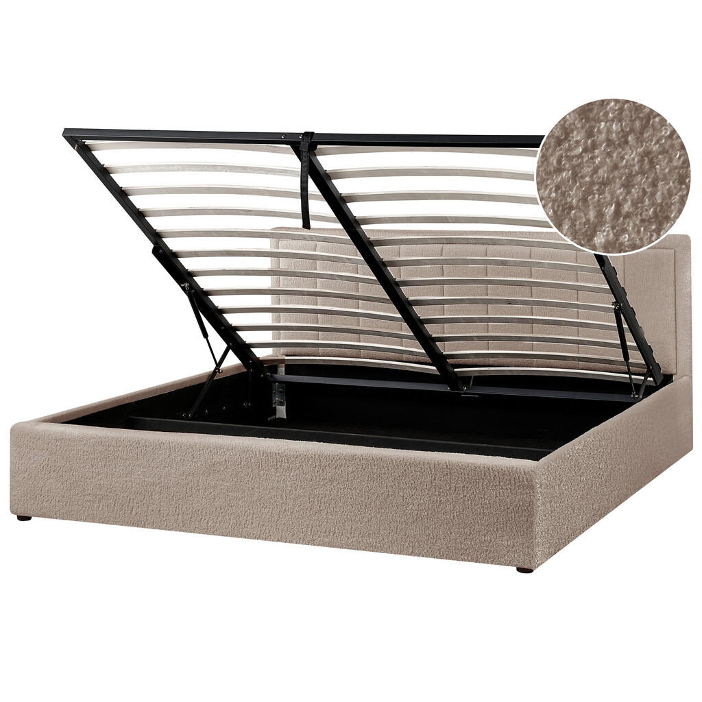 Beliani POSTEL s úložným prostorem 180/200 cm Bouclé Taupe Montlaur