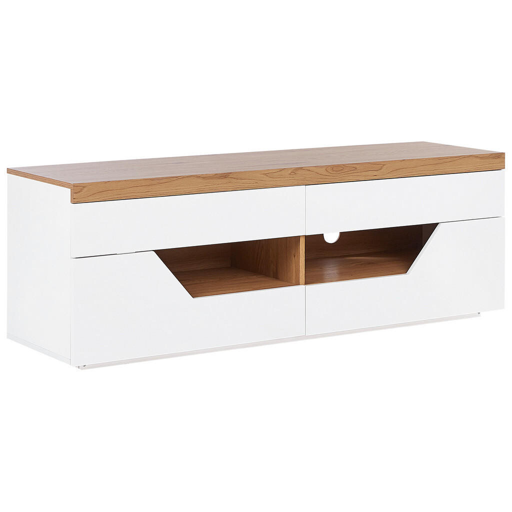 Beliani TV STOLEK Bílý, Světle hnědý CHEVAL 40/140/50 cm