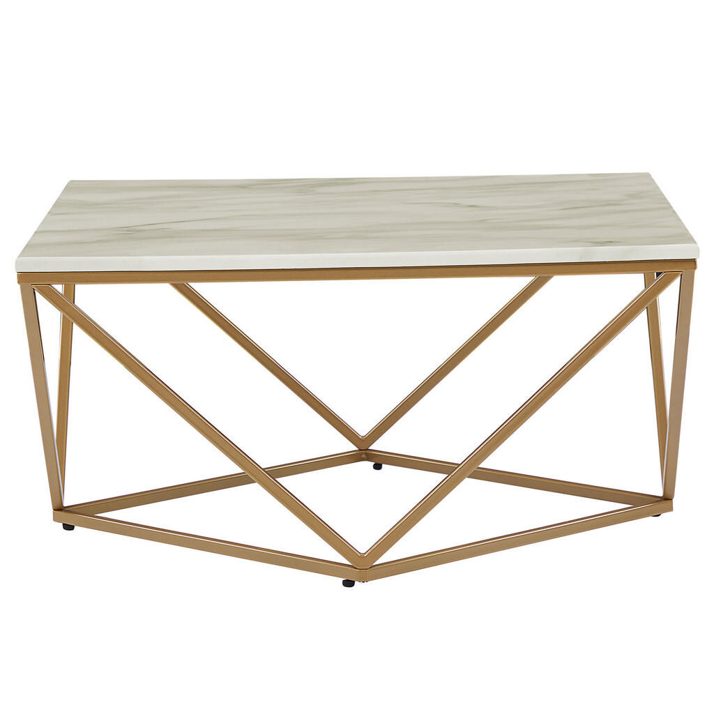 Beliani KONFERENČNÍ STOLEK Mramor Look béžový/zlatý čtvercový 80/80 cm Malibu