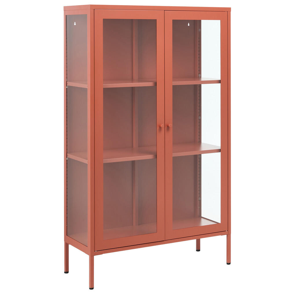 Beliani VITRÍNA se skleněnými dveřmi Kov 90 cm Zlatohnědá Nash