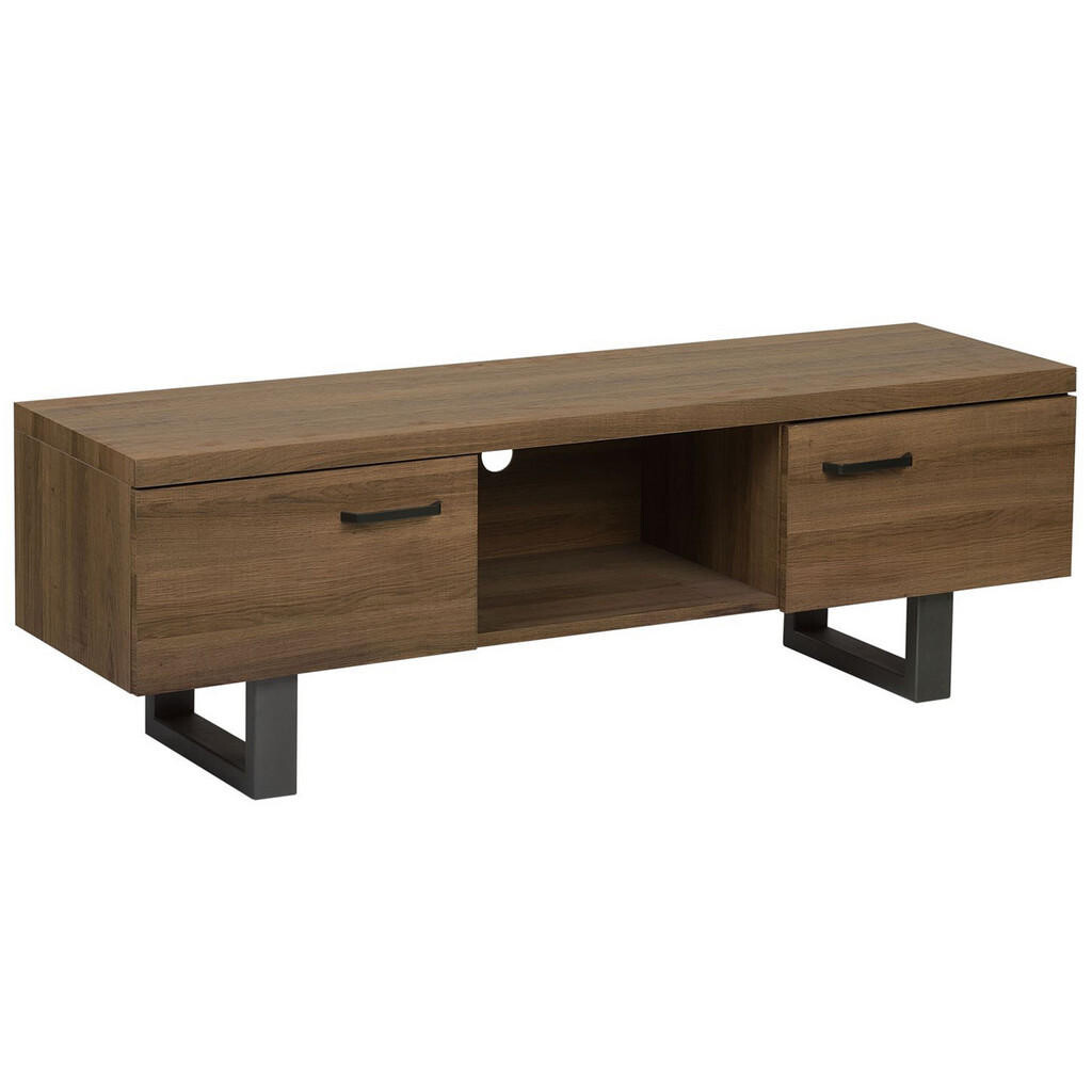 Beliani TV STOLEK Tmavě hnědý, Šedý TIMBER 41/140/47 cm