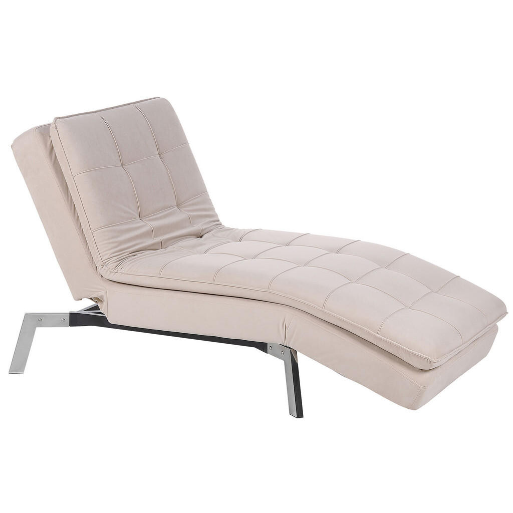 Beliani ČALOUNĚNÉ LEHÁTKO CHAISE LONGUE Sametová látka béžové nastavitelné Loiret