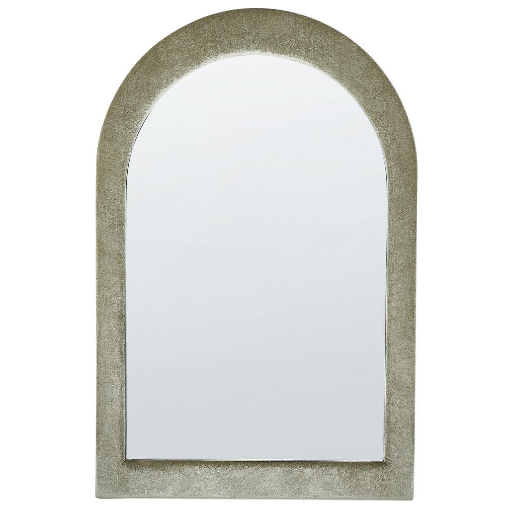 Beliani NÁSTĚNNÉ ZRCADLO Sametová látka olivově zelené oválné 60/90 cm Huriel