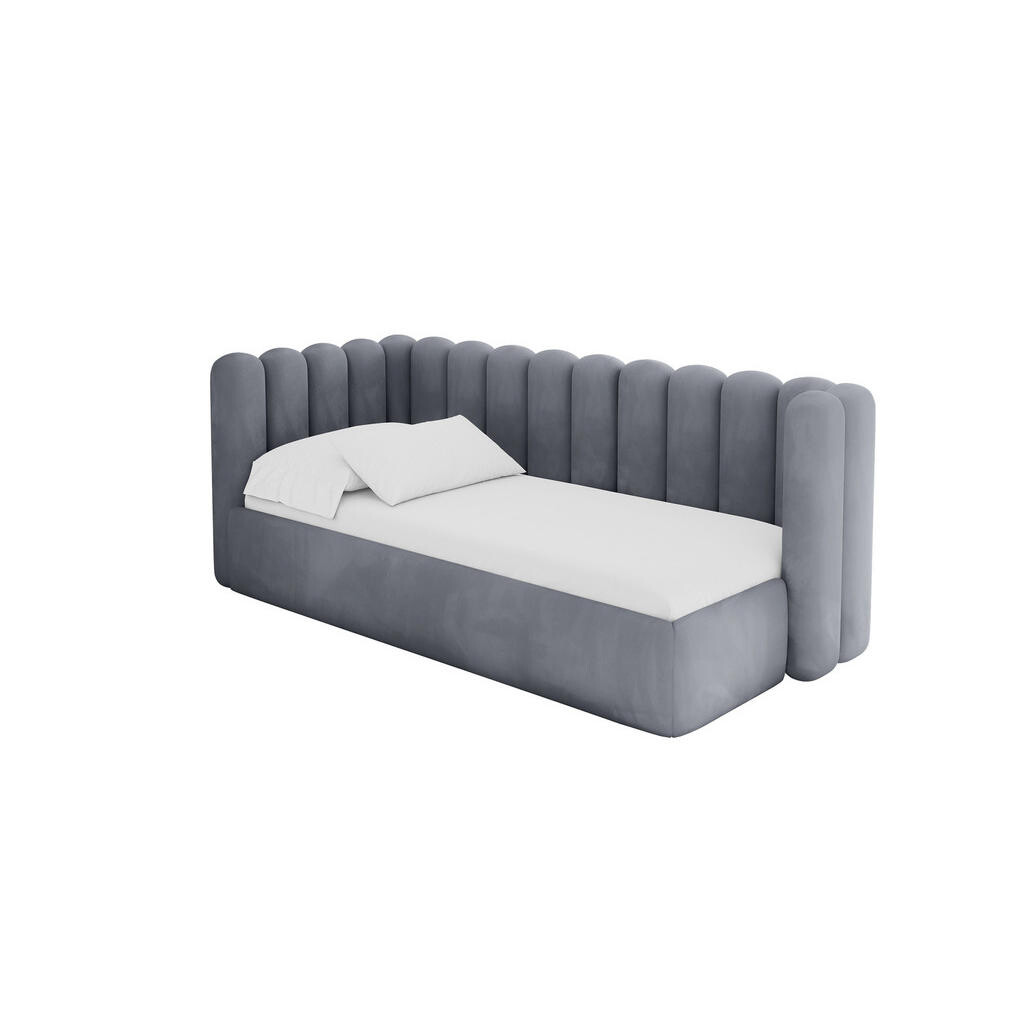 ALTDECOR JEDNOLŮŽKOVÁ POSTEL pro mládež s úložným prostorem a matrací H3/H4, vpravo - HUGY 90x200 šedá