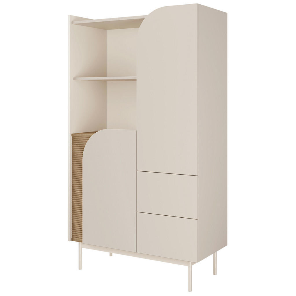 Beautysofa KNIHOVNA Camel se 2 dvířky, 2 zásuvkami a rýhovaným detailem, 90 cm, jarní dub + Macadamia