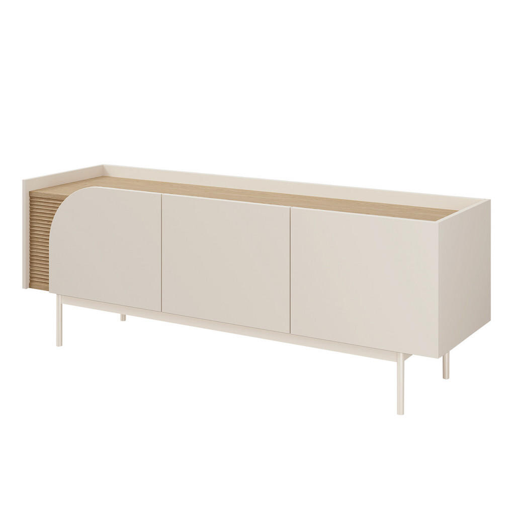 Beautysofa NÍZKÁ KOMODA Camel se 3 dvířky a rýhovaným detailem, 147 cm, jarní dub + Macadamia