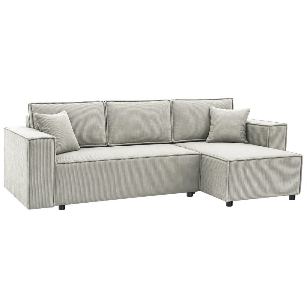 Beautysofa ROHOVÁ ROZKLÁDACÍ POHOVKA Neapol s úložným prostorem, 255 cm, manšestrová látka, béžová