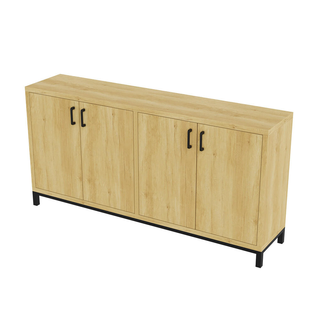 EuroLiving VINTAGE dubová příborník, 4 dveře, úložný prostor, antický styl, vzhled dřeva, 160x35x80 cm