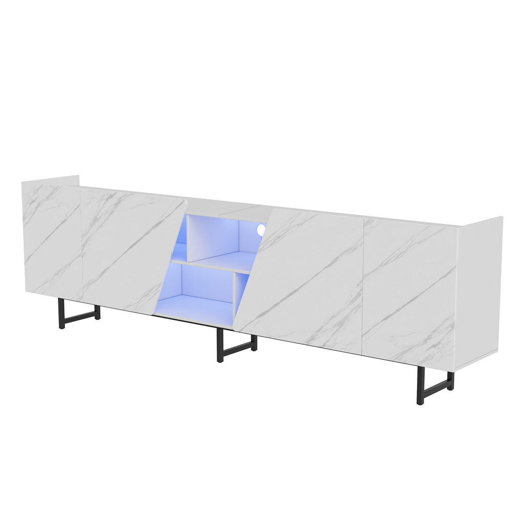 EuroLiving TV stolek 220 cm, mramorový vzhled, minimalistický, modulární úložný prostor, LED, bílý