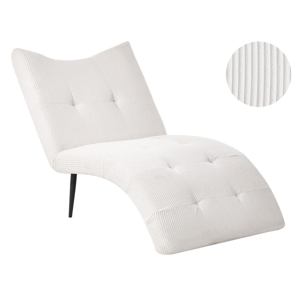 Beliani ČALOUNĚNÉ LEHÁTKO CHAISE LONGUE Manšestr Krémově bílé Quilly