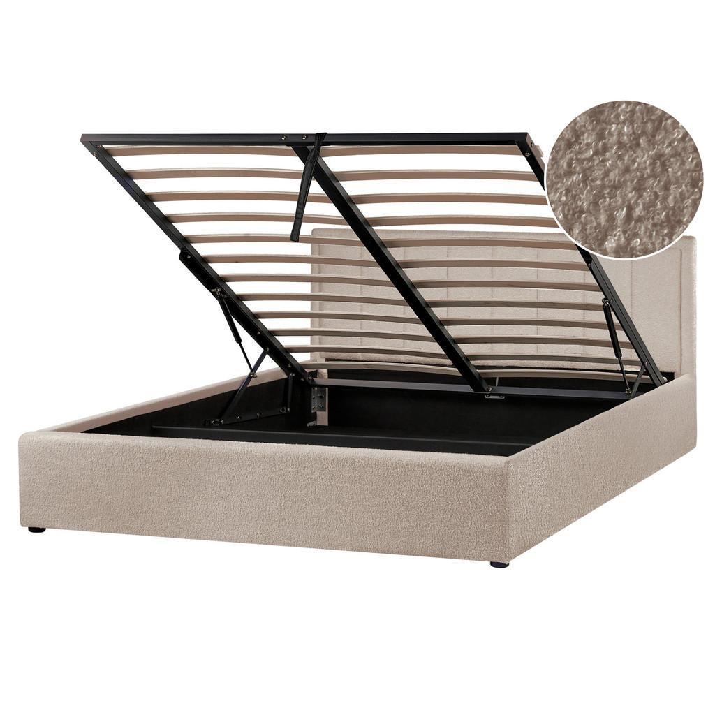 Beliani POSTEL s úložným prostorem 160/200 cm Bouclé Taupe Montlaur