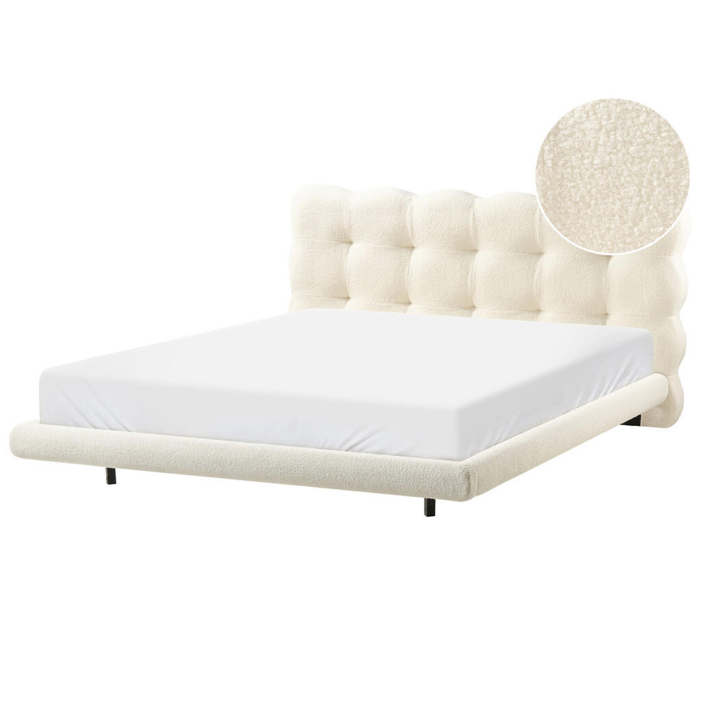 Beliani POSTEL s roštem 160/200 cm Bouclé Krémově bílá Soulisse