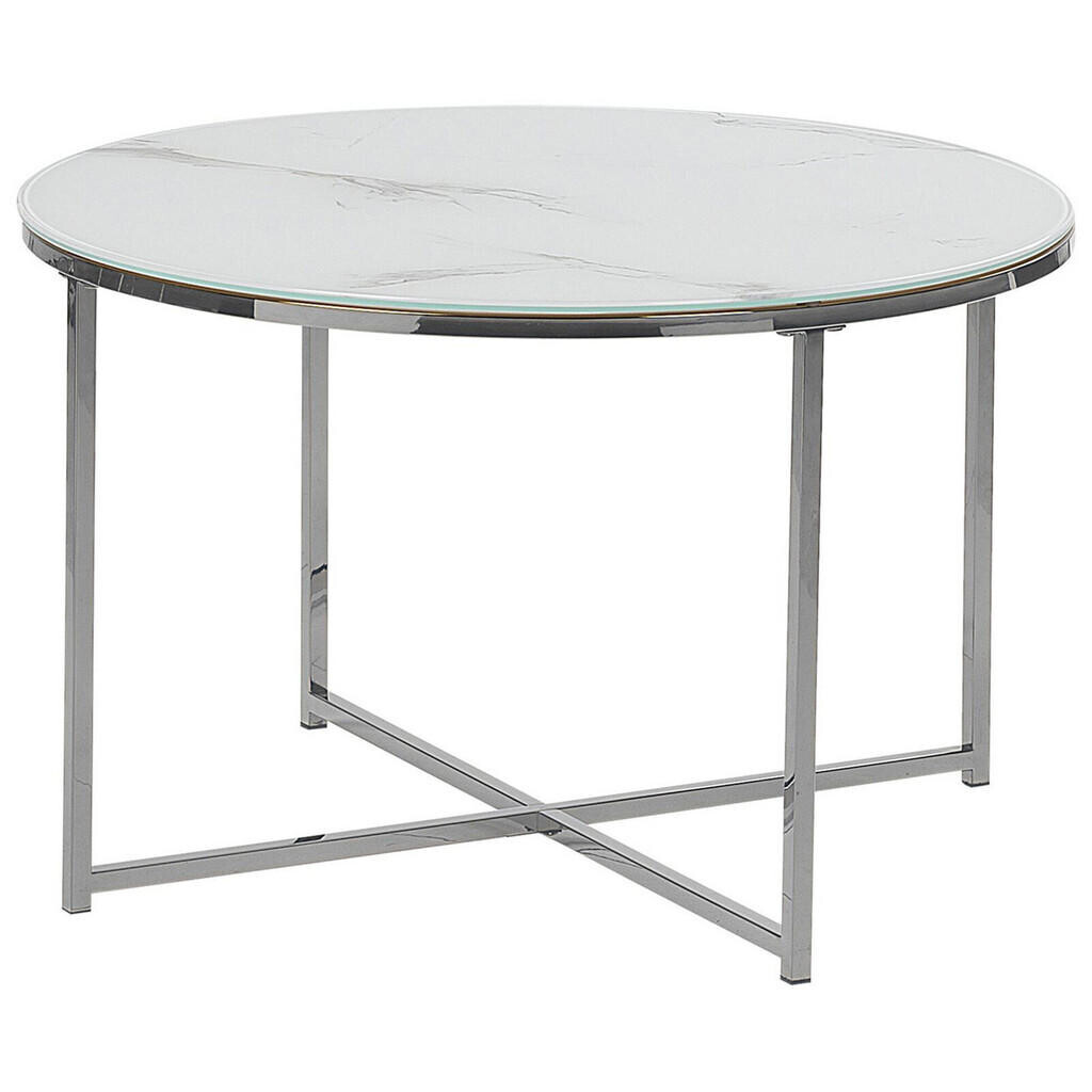 Beliani KONFERENČNÍ STOLEK Mramor Look bílý/stříbrný 70 cm Quincy