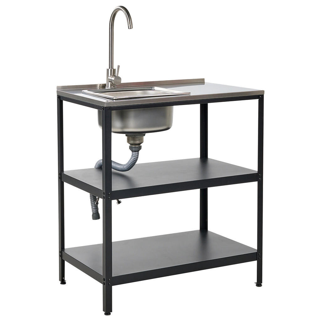 Beliani VENKOVNÍ KUCHYŇSKÝ OSTRŮVEK s Spüle Ocel černý 80/50/92 cm Vilama
