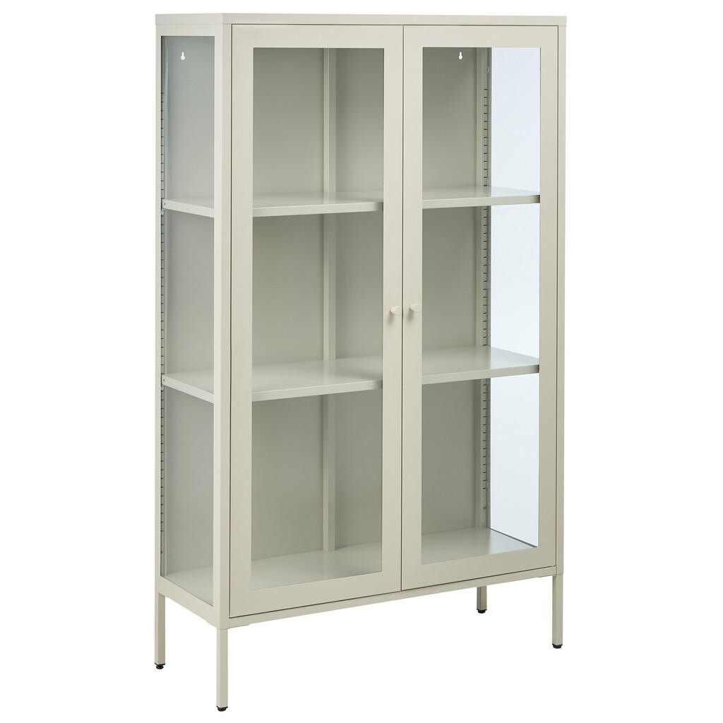 Beliani VITRÍNA se skleněnými dveřmi Kov 90 cm Světle béžová Nash