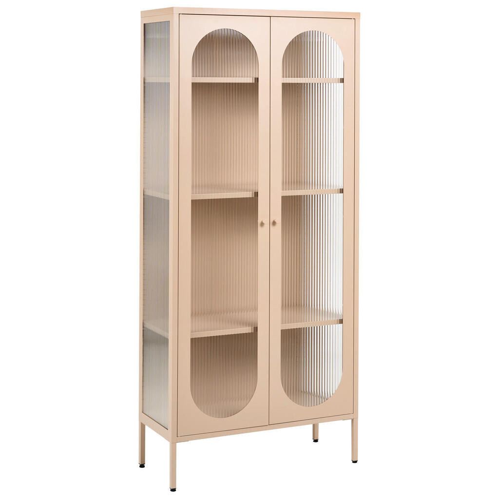 Beliani VITRÍNA se skleněnými dveřmi Kov 80 cm Béžová Foxton